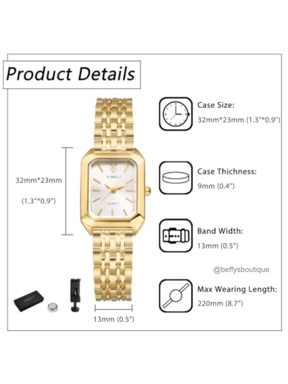 Women's Square Bracelet Watch Gold Stainless Steel Quartz Analog Jewelry